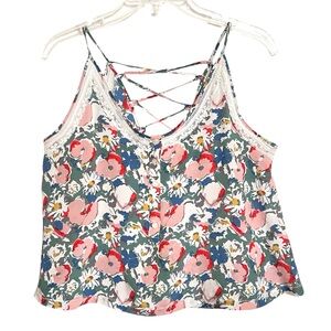 Urban Outfitters Kimchi Blue Boho Floral Silk Camisole XS Lace Up Feminine Flowy